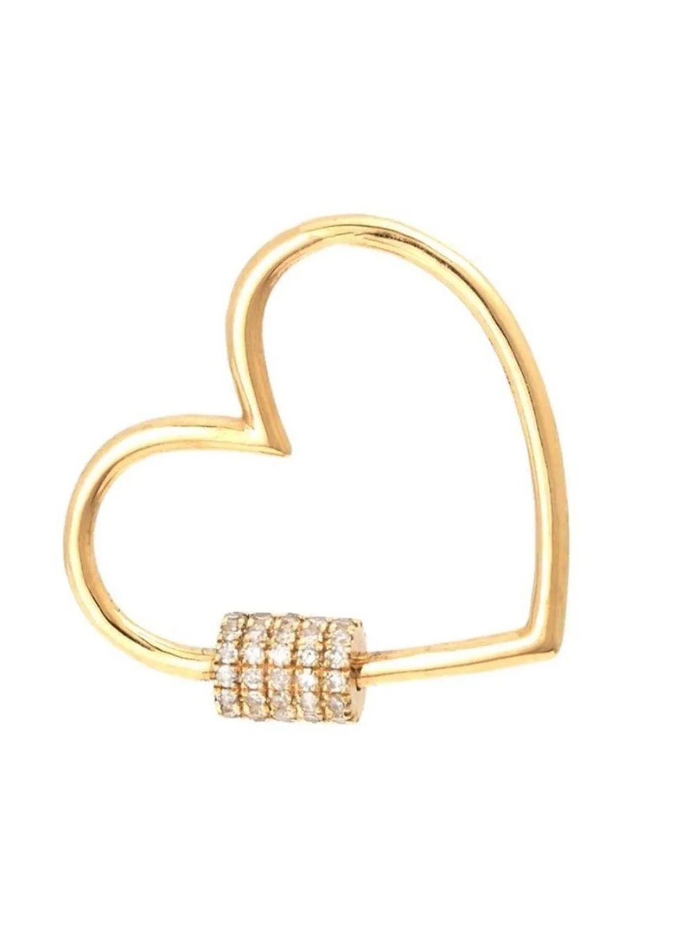 14K Real Solid Yellow Gold Natural Diamond Heart Connector Carabiner Pendant